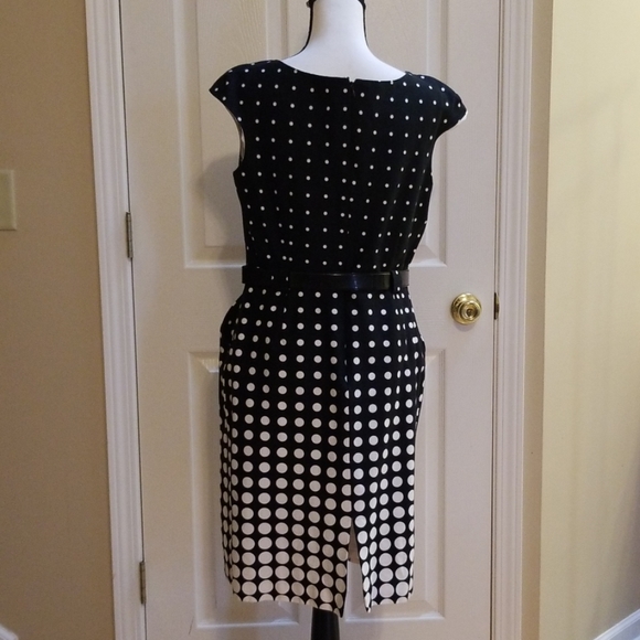 Tahari black and white polka dot belted dress - Picture 3 of 8